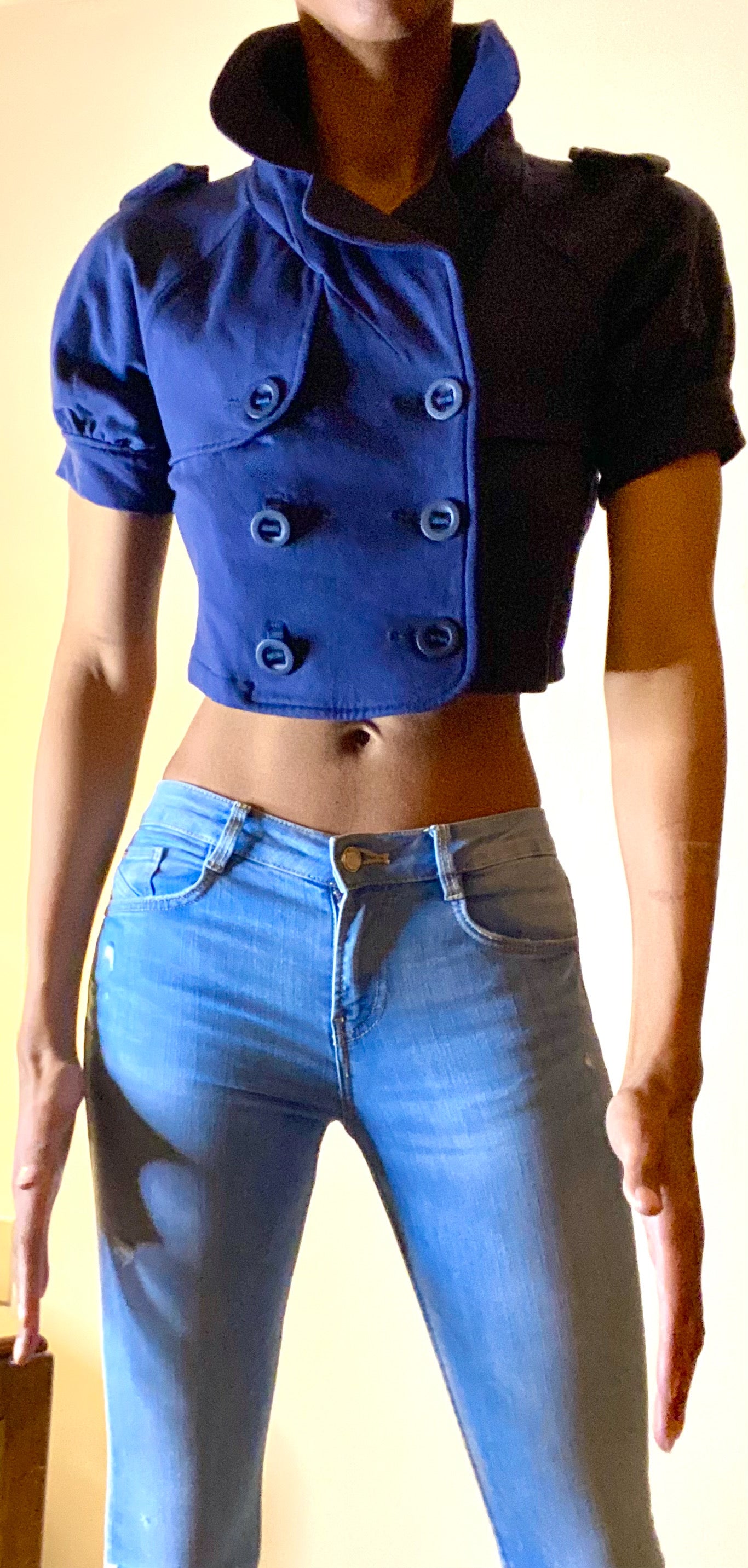 Navy Button Down Crop Blazer (Size M)