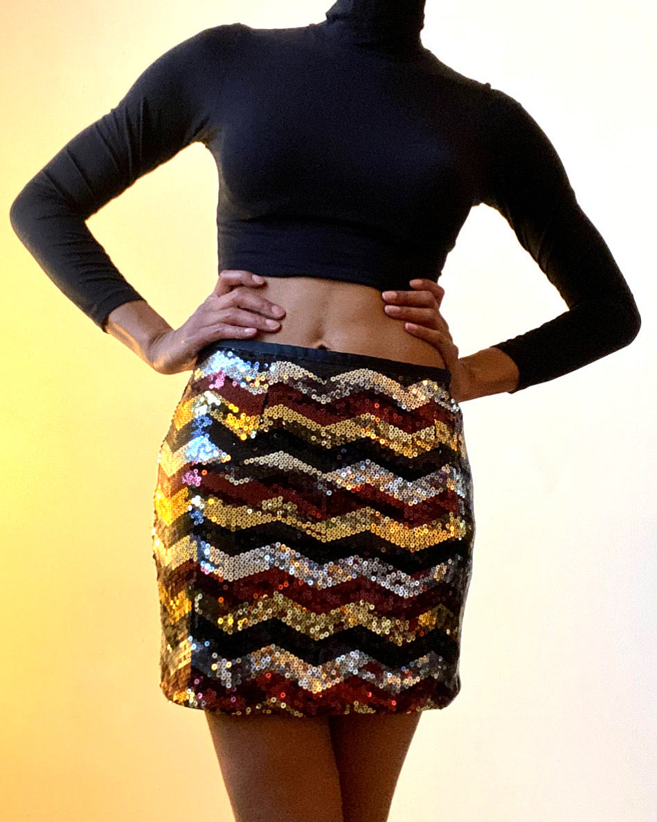 Sparkling Sequined Mini Skirt (Size Medium)