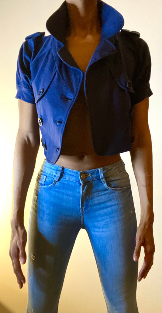 Navy Button Down Crop Blazer (Size M)