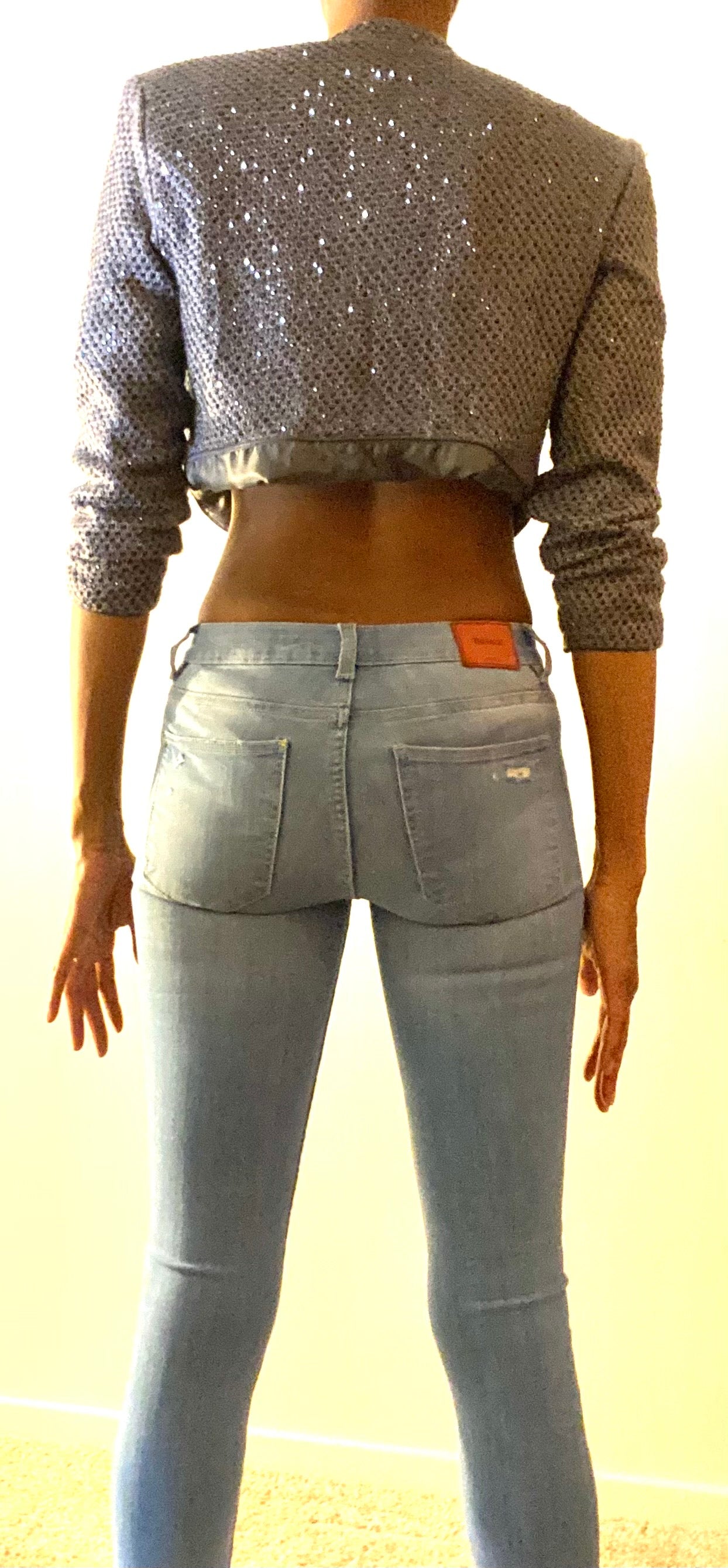 Sparkle & Satin Crop Blazer (Size S)